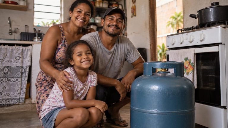 Gás do Povo: veja quem pode receber o vale para recarga do botijão Família brasileira ao lado de botijão de gás na cozinha