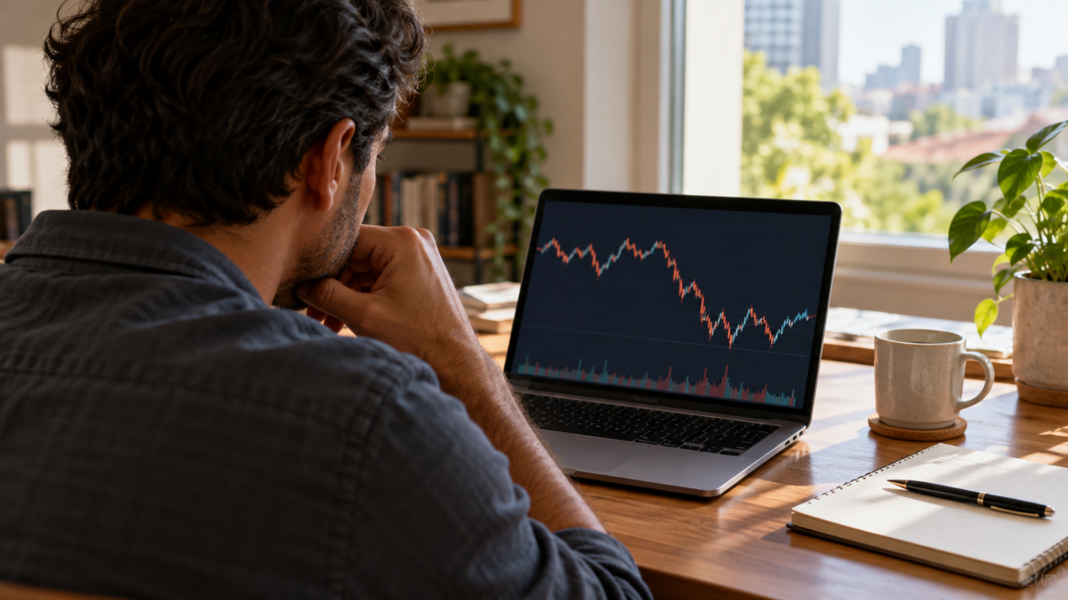 Tesouro Direto travou: seu dinheiro ficou preso? Entenda a pausa Pessoa observa gráfico ilustrativo de investimentos no notebook durante volatilidade do Tesouro Direto